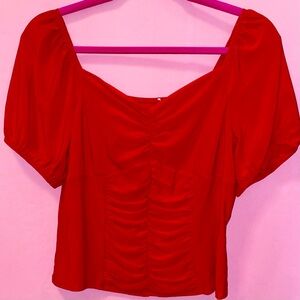 Chic Red Sweetheart Top Neckline Cherry Pin Up Balloon Puff Short-sleeve Large L
